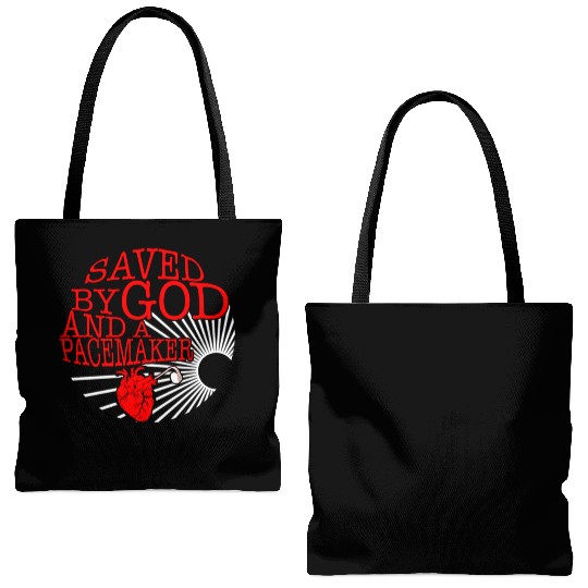 Saved By God And A Pacemaker Tote Bags (AOP), CHD Awareness