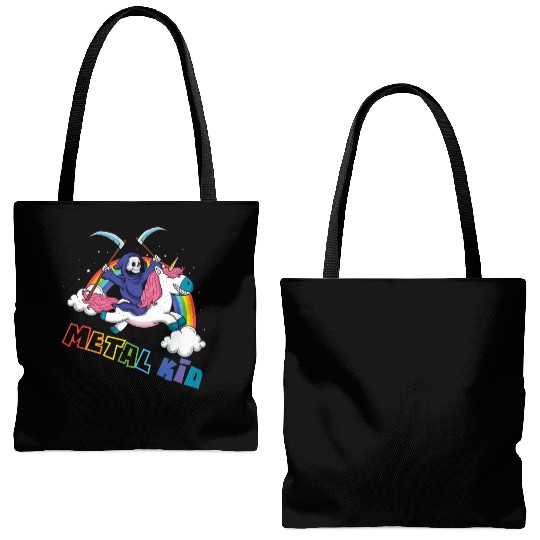 Metal Kid Music Unicorn Skeleton Rocker Rock Heavy Tote Bags (AOP)