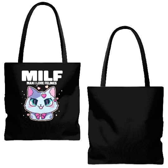 MILF Man I love Felines Funny Cats Tote Bags (AOP)