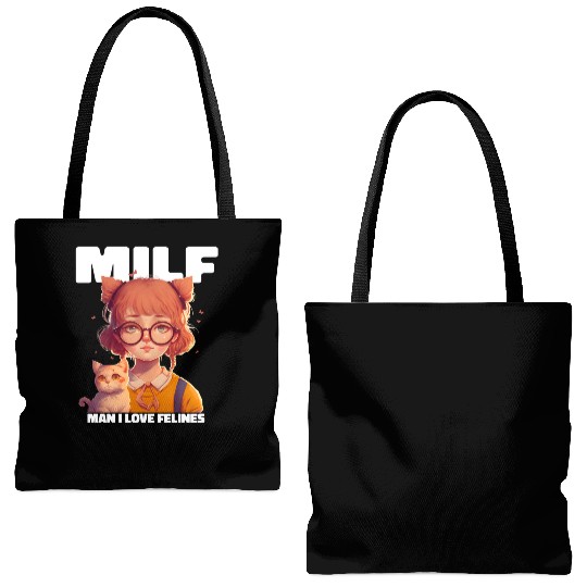 MILF Man I love Felines Funny Cat Cute Anime Girl Tote Bags (AOP)
