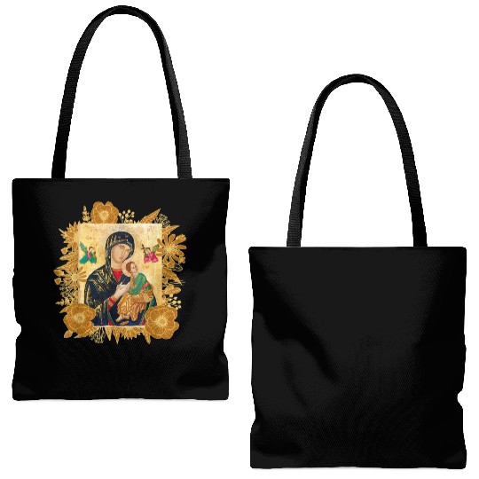 Our Lady of Perpetual Help Blessed Mother Mary Cat Tote Bags (AOP)