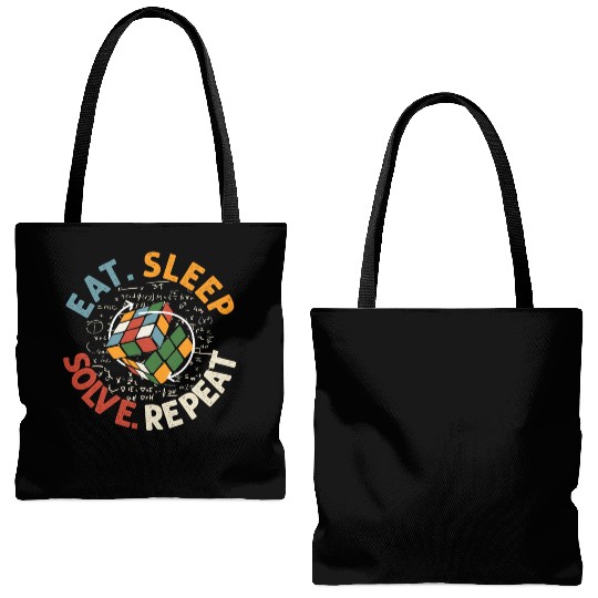 Eat Sleep Solve Repeat Math Speed Cubing Genie Tote Bags (AOP)