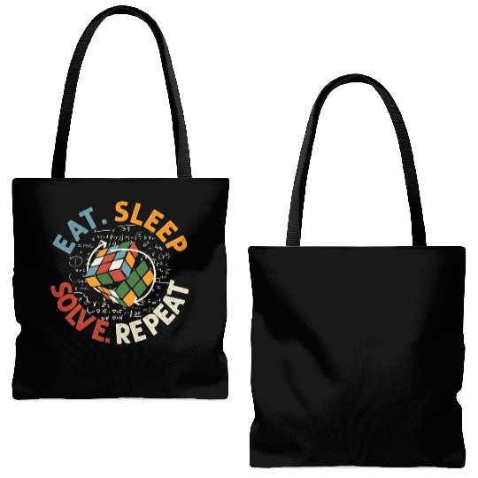 Eat Sleep Solve Repeat Math Speed Cubing Genie Tote Bags (AOP)