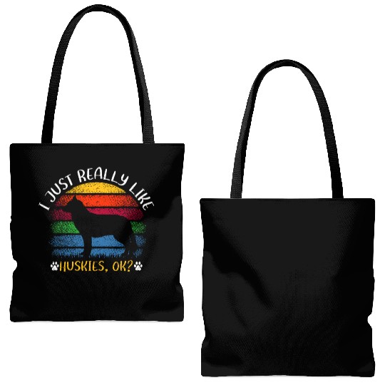 Retro Vintage Husky Dog Lover I Just Really Like H Tote Bags (AOP)