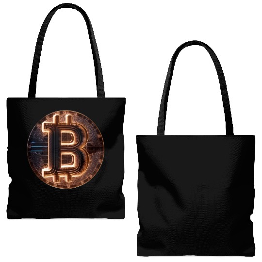 Bitcoin Gold logo Fire futuristic neon light Tote Bags (AOP)