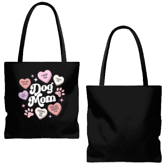 Dog Mom Valentines Day Candy Hearts Galentines Tote Bags (AOP)