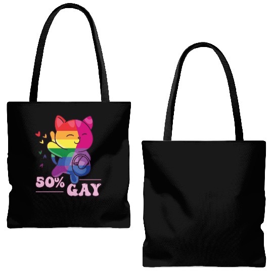 50% Gay Bi Bisexual Pride Kawaii Cat Kawaii Tote Bags (AOP)