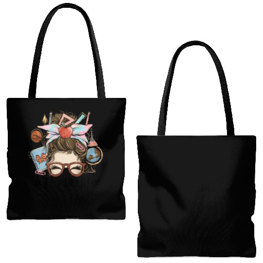 Messy Bun Teacher Life Sublimation Tote Bags (AOP)