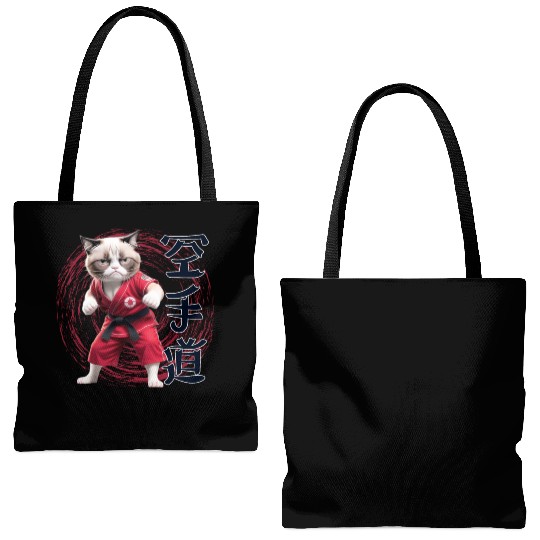 Karate Cat, Karatedo Japanese Kanji Tote Bags (AOP)