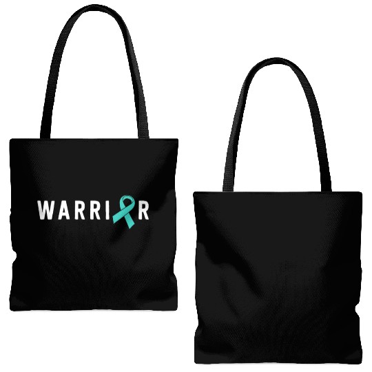 Warrior Motivational Teal Awareness Ribbon Tote Bags (AOP)