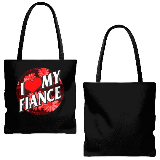 Valentines Tote Bags (AOP), I Love My Fiance Heart Floral