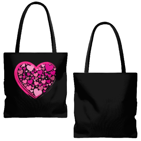 Cute Pink and Lilac Hearts in a Big Pink Heart Tote Bags (AOP)