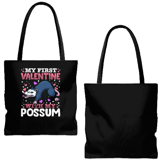 My First Valentine With My Possum Animal Heart Tote Bags (AOP)