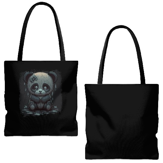 cute sad panda Tote Bags (AOP)