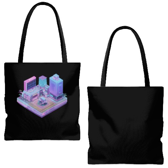Future Cityscape - 3D Isometric Vaporwave Tote Bags (AOP)