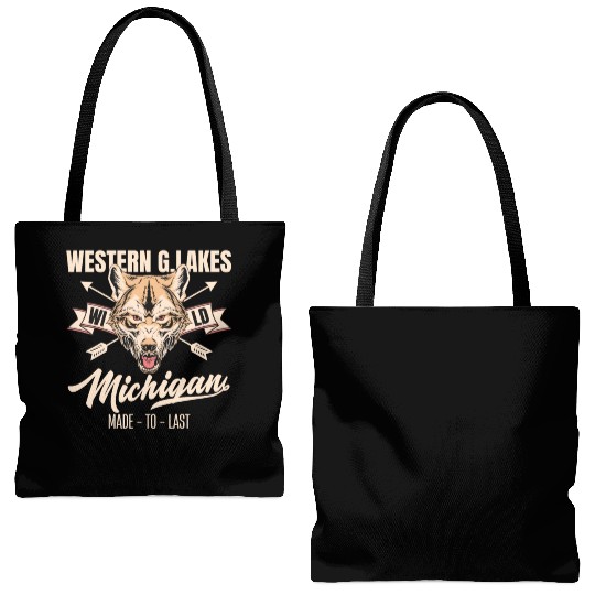 Western great lakes Michigan home of the wolf Tote Bags (AOP)