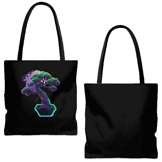 Synthwave Bonsai Tree Tote Bags (AOP)