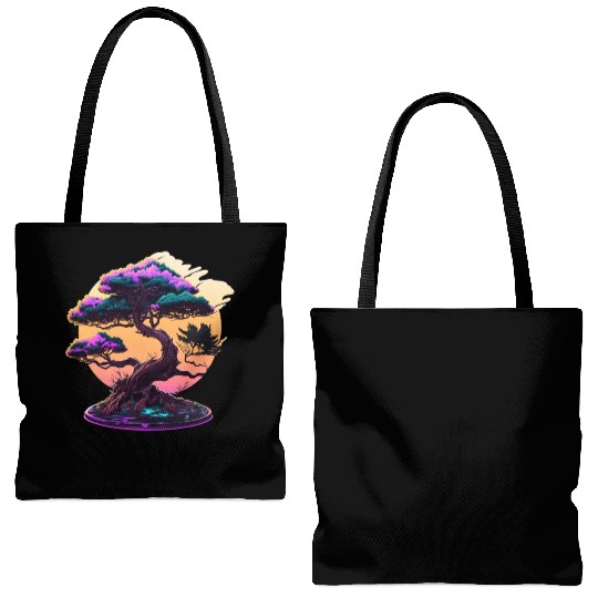 Synthwave Bonsai Tree Tote Bags (AOP)
