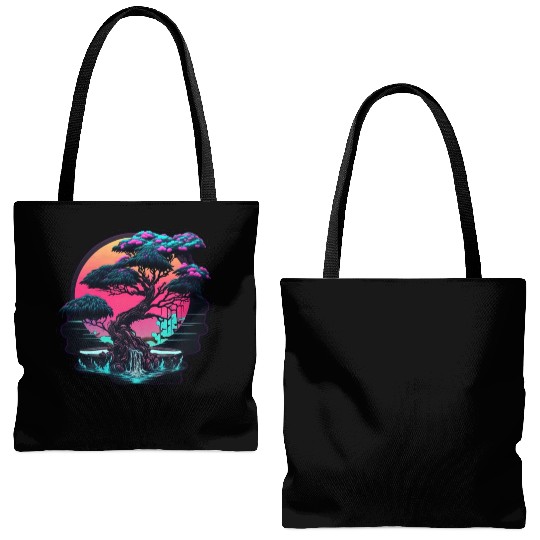 Synthwave Bonsai Tree Tote Bags (AOP)