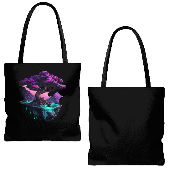 Synthwave Bonsai Tree Tote Bags (AOP)