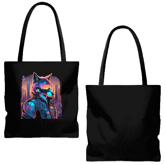 Retro Futuristic Synthwave Fox Tote Bags (AOP)