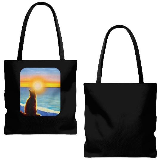 Cat watching sunset Classic Tote Bags (AOP)