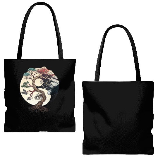 Yin and Yang Bonsai Tree Tote Bags (AOP)