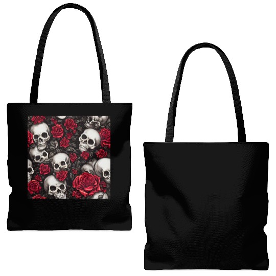Hyper Realistic Skulls and Roses Halloween Pattern Tote Bags (AOP)