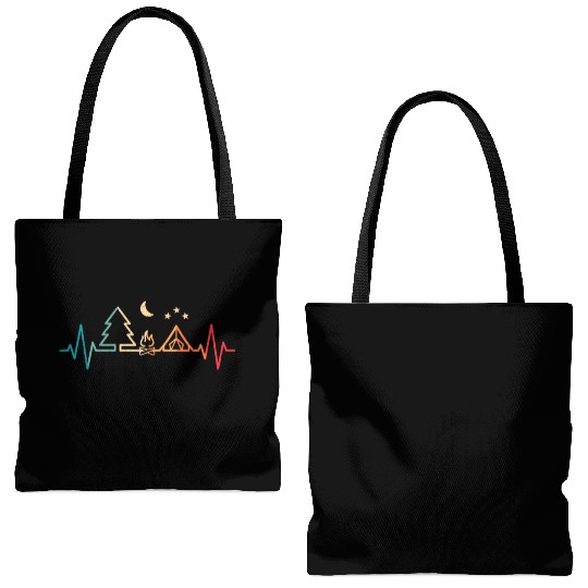Retro Camping Outdoor Heartbeat Nature Camper Hiki Tote Bags (AOP)