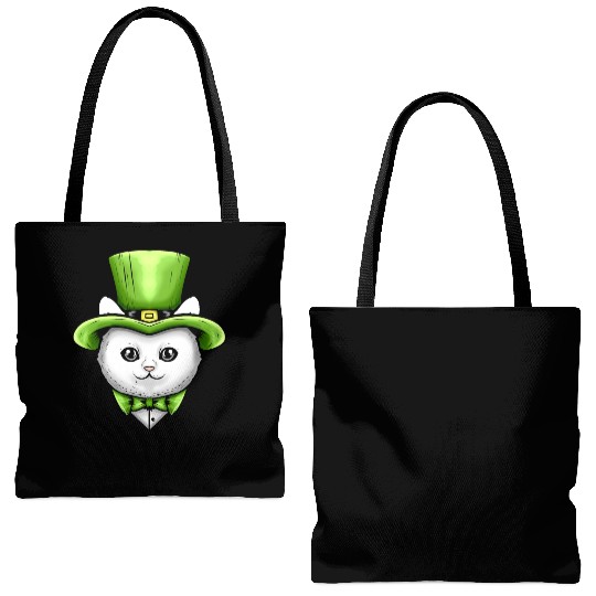 Cute Kawaii Cat With Leprechauns Hat On St Tote Bags (AOP)
