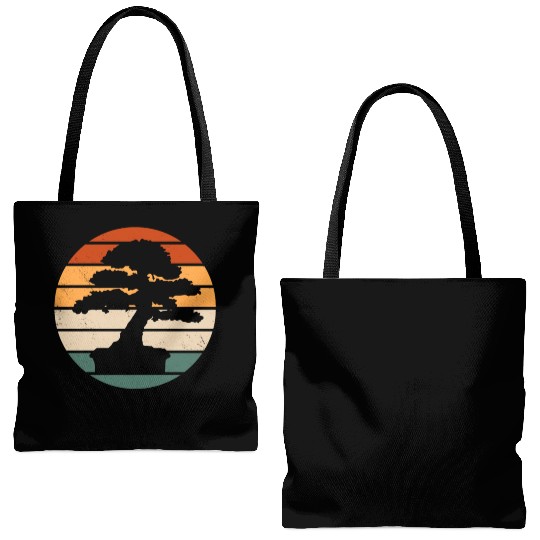 Retro Bonsai Tree Design Tote Bags (AOP)