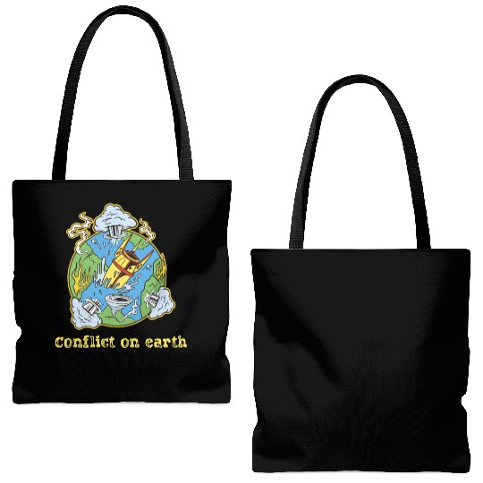 Earth Conflict Earth Suffering Due To Human Action Tote Bags (AOP)