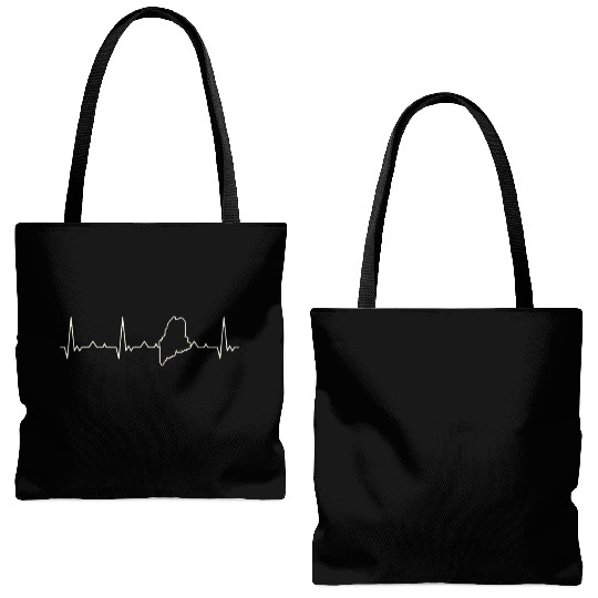 Maine State USA. Heart. Love. EKG. Pulse. Beat. Tote Bags (AOP)