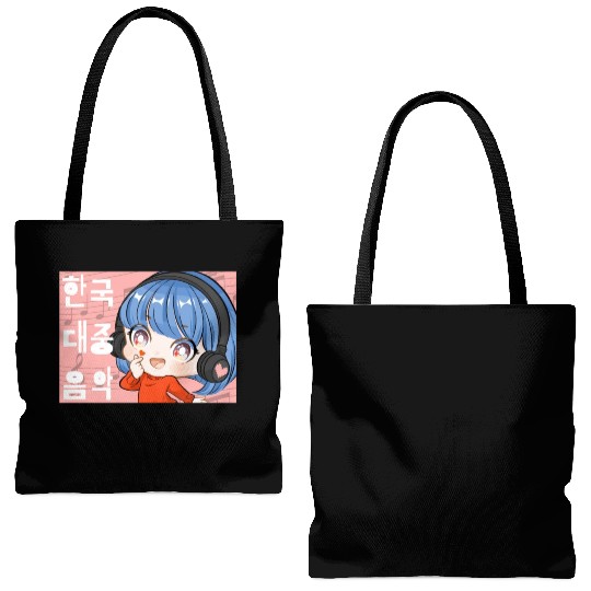 Kpop Music Finger Heart Chibi Anime Manga Aestheti Tote Bags (AOP)