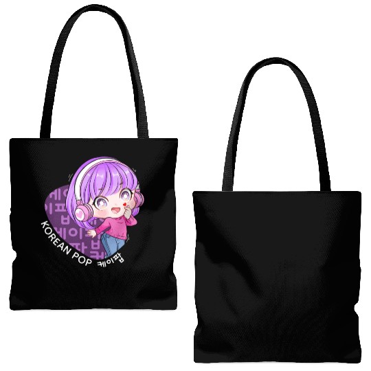 Korean Pop Chibi Finger Heart Anime Girl Kpop Kdra Tote Bags (AOP)