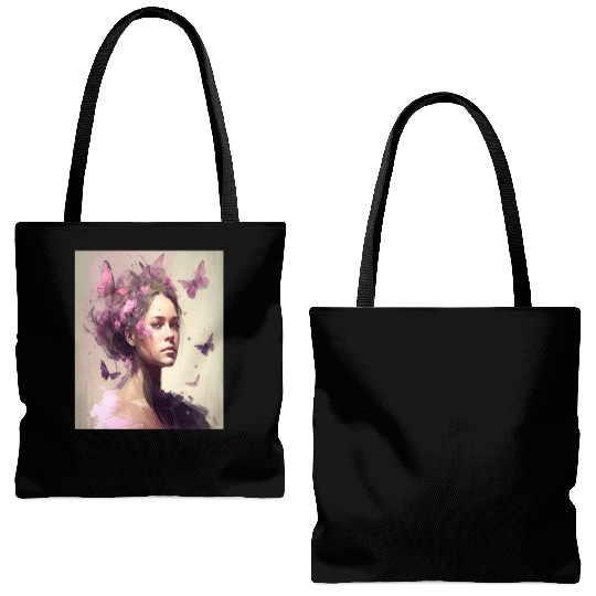 Breast Cancer Survivor Pink Flower Hair Girl Tote Bags (AOP)