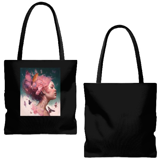 Breast Cancer Survivor Pink Flower Hair Girl Tote Bags (AOP)