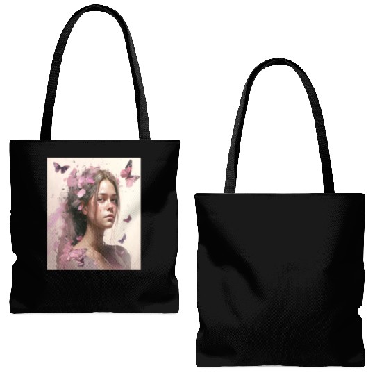 Breast Cancer Survivor Pink Flower Hair Girl Tote Bags (AOP)