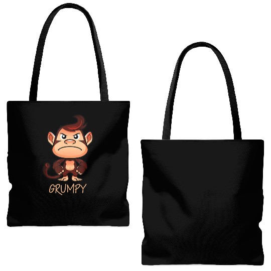 Grumpy Monkey Meme Aesthetic Bad Mood chimpanzee Tote Bags (AOP)