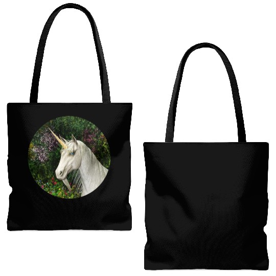 Magical Unicorn Surrounded by Wildflowers Tote Bags (AOP)