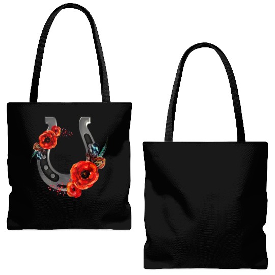 Floral Horseshoe With Poppies Tote Bags (AOP)