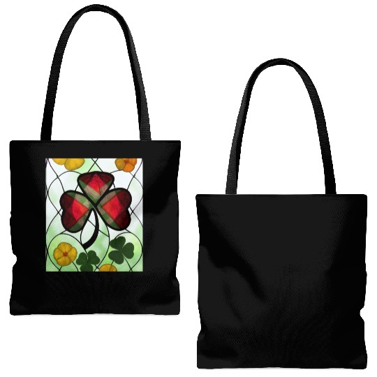 Red plaid Shamrock with Yellow Poppies (AI Art) Tote Bags (AOP)