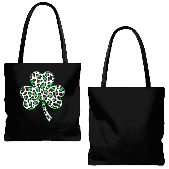 Cute Shamrock Leopard Print St Patricks Day Irish Tote Bags (AOP)