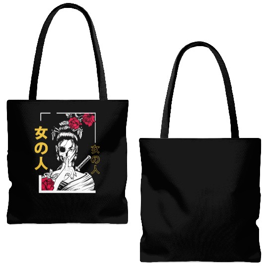 Japanese Samurai Floral Warrior Geisha Woman Tote Bags (AOP)