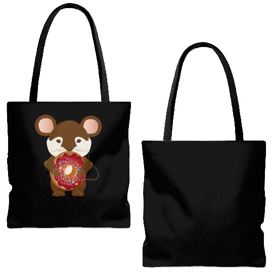 cute brown mouse with delicious donut Tote Bags (AOP)