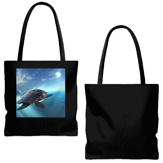 Turtle swimming in the blue ocean print Tote Bags (AOP)