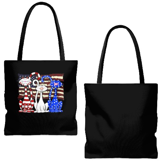 3 Cats Kitten American Flag Cat Lover Tote Bags (AOP)