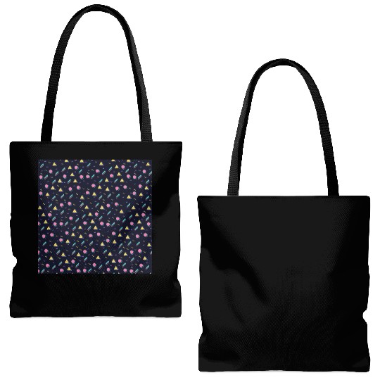 90s Navy + CMYK Bus Seat Retro Geometric Pattern Tote Bags (AOP)