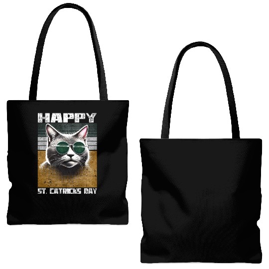 Happy St. Catricks Day Grey Cat Saint Patrick Gift Tote Bags (AOP)