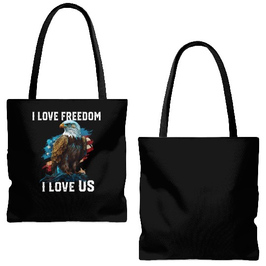 I Love Freedom I Love US American Bald Eagle Tote Bags (AOP)